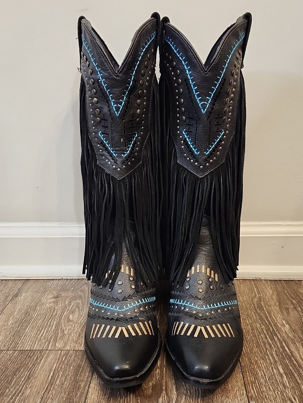 Dingo Womens Gypsy Fringe Leather Country Western Boots Black Size 10 DI 737 - Picture 2 of 12